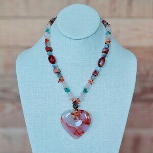 Semi-precious stone Heart Pendant Necklace